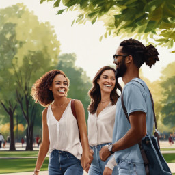 Friends walking in a park