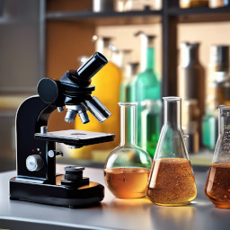 Laboratory with microscope and beakers