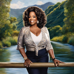 Oprah standing by a river